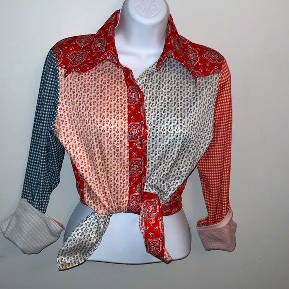 Preloved Vintage Button Down Red/White/Blue Retro Cottagecore Shirt Sz S - Picture 4 of 8